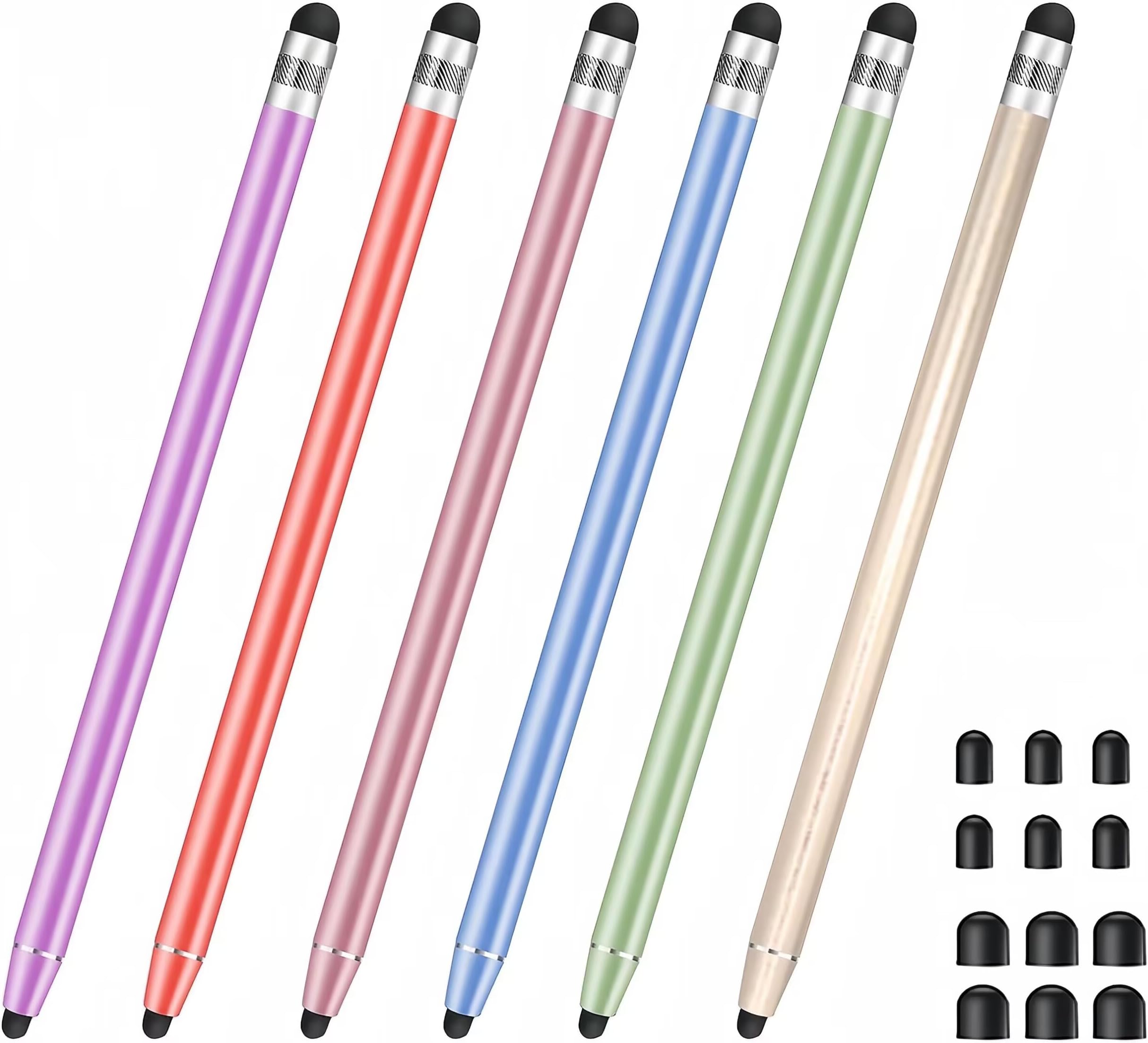 Smozer 6 PCS Stylus Pens for Touch Screens, 2 in 1 High Sensitivity Capacitive Stylus and Universal Stylus Compatible with All Touch Screens Devices + 12 Replaceable Rubber Tips