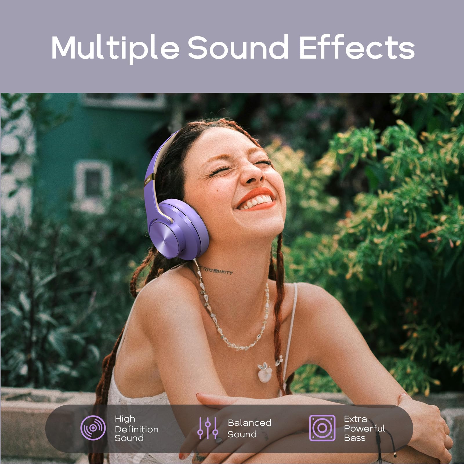 DOQAUS Bluetooth Over-Ear Kopfhörer Kabellos 90 Stunden mit Mikrofon Dunkelviolett