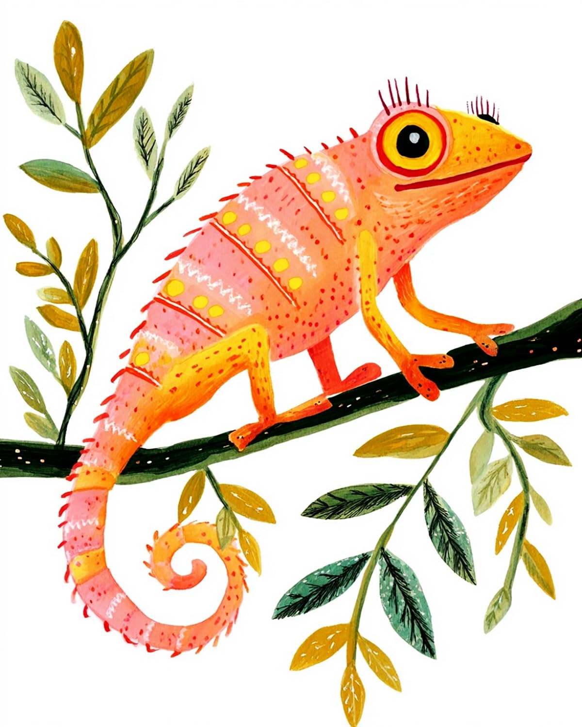 LIUBAISHI Paint by Numbers for Adults, Chameleon on Branch, 40x50 cm Acrylic Canvas Painting Kit with Brushes