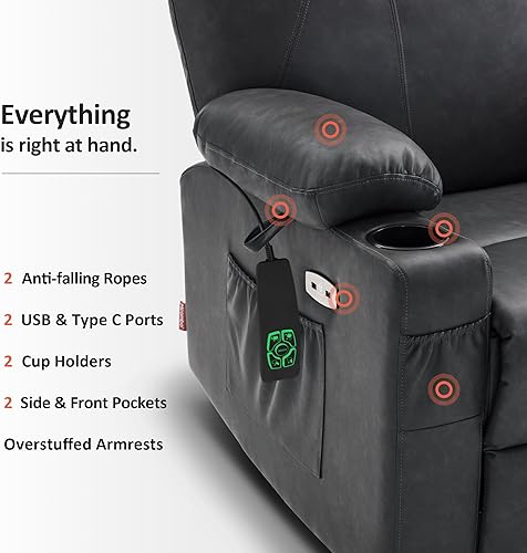 Miniatura 15 de MCombo Silla reclinable grande con doble motor para personas mayores, silla elevadora plana con calor y masaje, sillón reclinable grande para