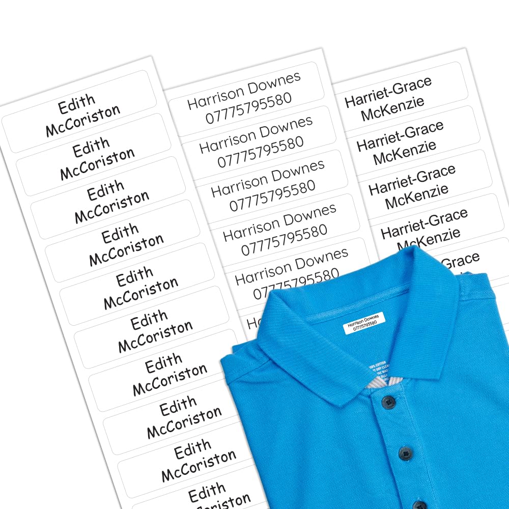 Papa Prints Pack of 40 Iron on Name Labels for Clothes (44 x 11 mm) Uniform Name Tags Iron on School Labels for Clothes