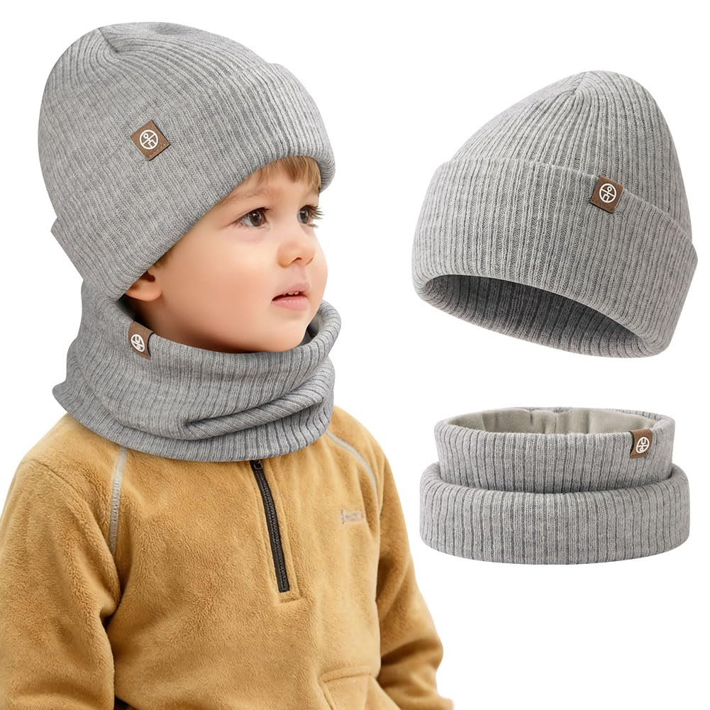 Zestaw czapek i szalika dla dzieci, czapka zimowa beanie i szalik, czapka z dzianiny, ciepła dzianina, uniseks, dla chłopców i dziewczynek, 2-8 lat, na narty, rower, outdoor