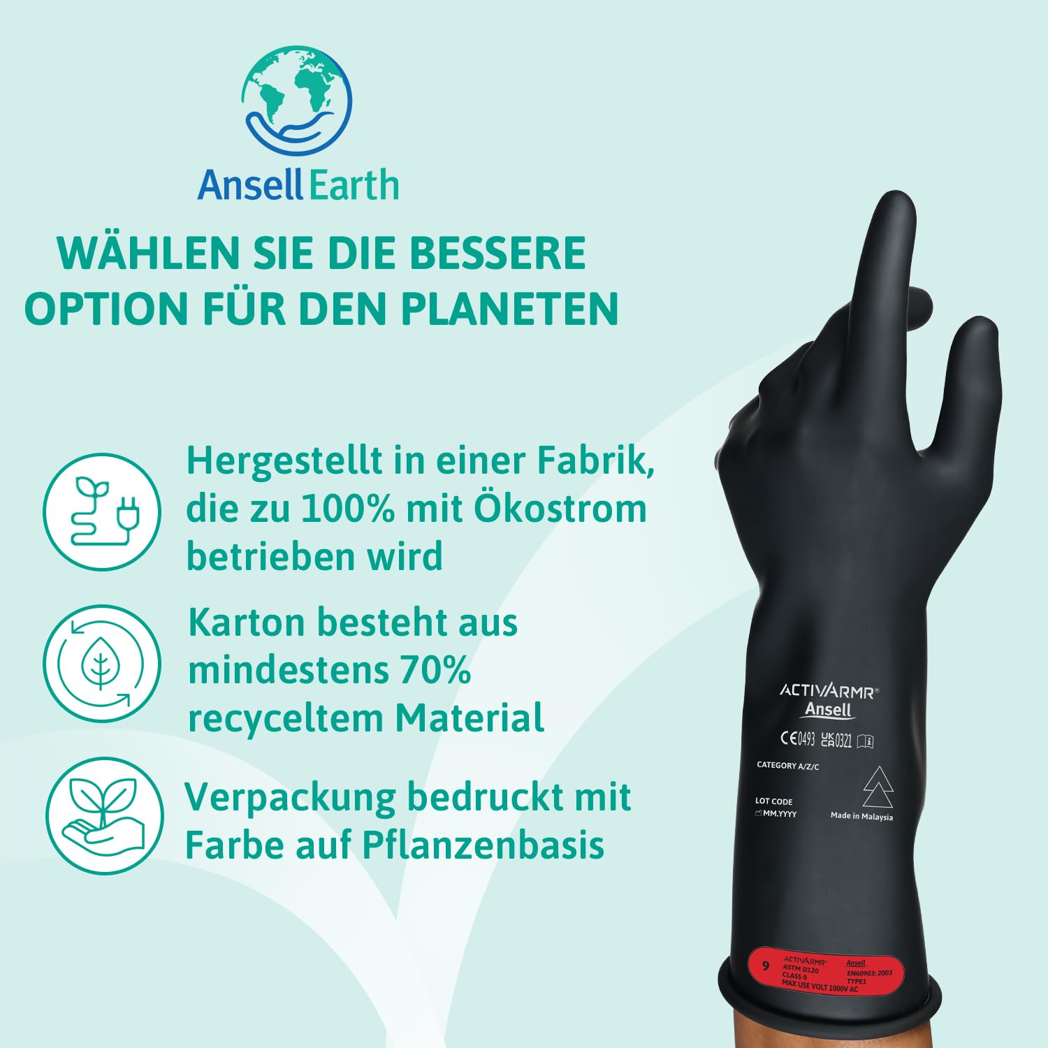 Ansell ActivArmr Elektriker-Schutzhandschuhe, Elektroschutz Klass 0 (1000V), Elektrisch Isolierende Gummihandschuhe, Professionelle Arbeitshandschuhe 36cm, Schwarz, Größe XL (1 Paar)