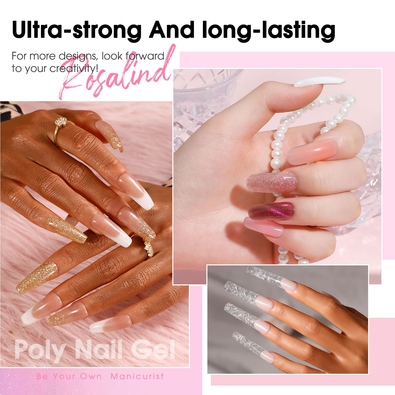 ROSALIND Kit Completo de Poligel para Uñas - 12 Colores 10ml, Lámpara UV, Base y Top Coat, Kit de Arte para Bricolaje en Casa y Profesionales