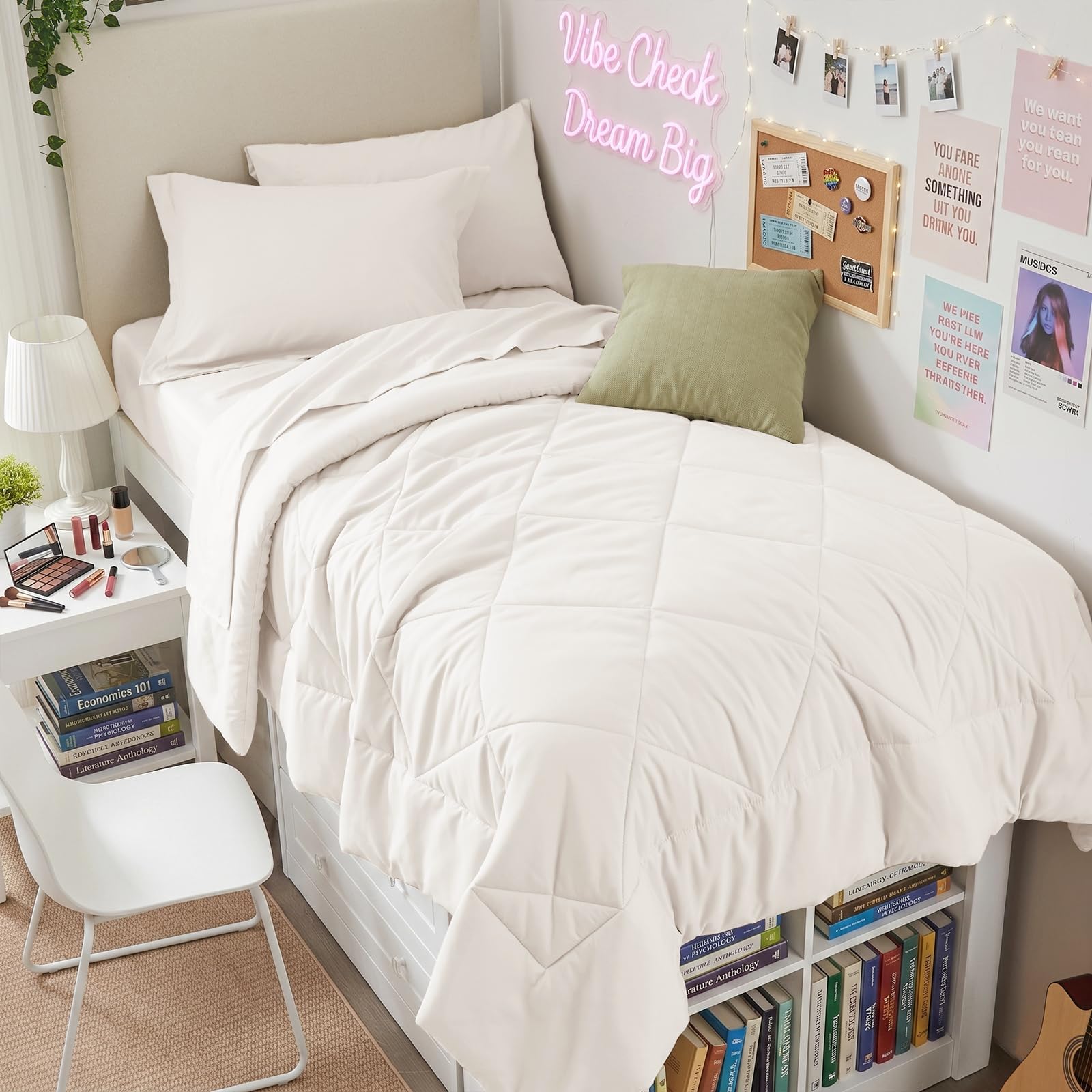HEVUMYI 5-Piece Twin XL Comforter Set, Ivory Bed in a Bag