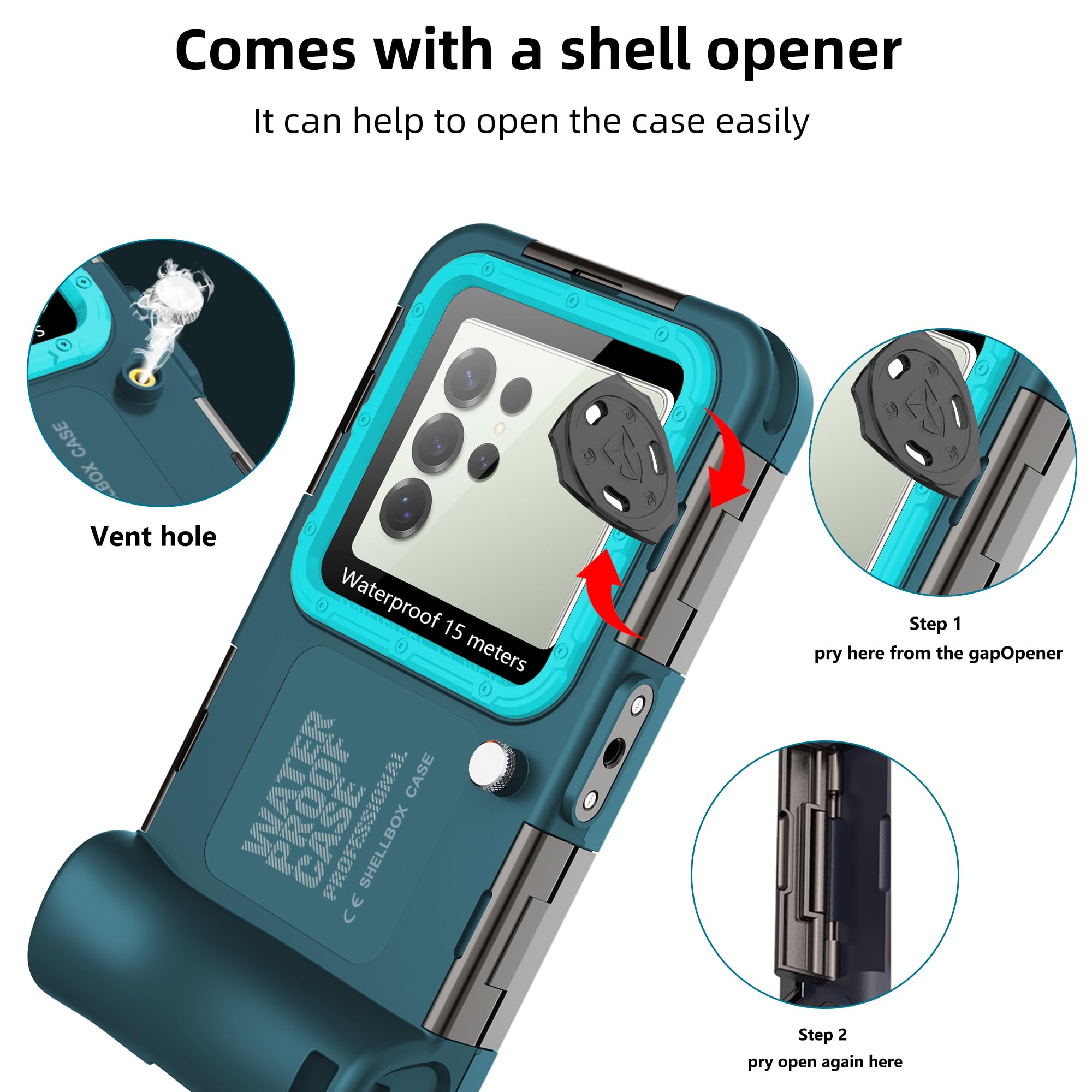 Funda de buceo compatible con Samsung Galaxy S25/S24/S23/S22 todas las series, carcasa de buceo Android (botón de volumen del teléfono a la derecha), funda impermeable universal profesional