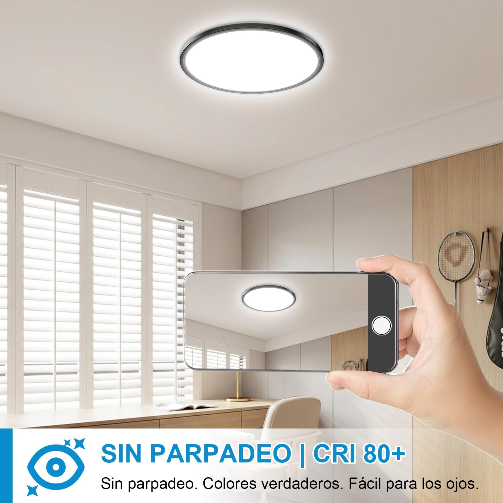 Yexati LED Deckenleuchte 36W 6000K/4000K/3000K, 3200LM IP54 Ultra Dünn Deckenlampe, Flach Rund Modern Badezimmer Lampe Schwarz Küchenlampe für Flur Schlafzimmer Balkon Wohnzimmer Küche Keller Ø40CM