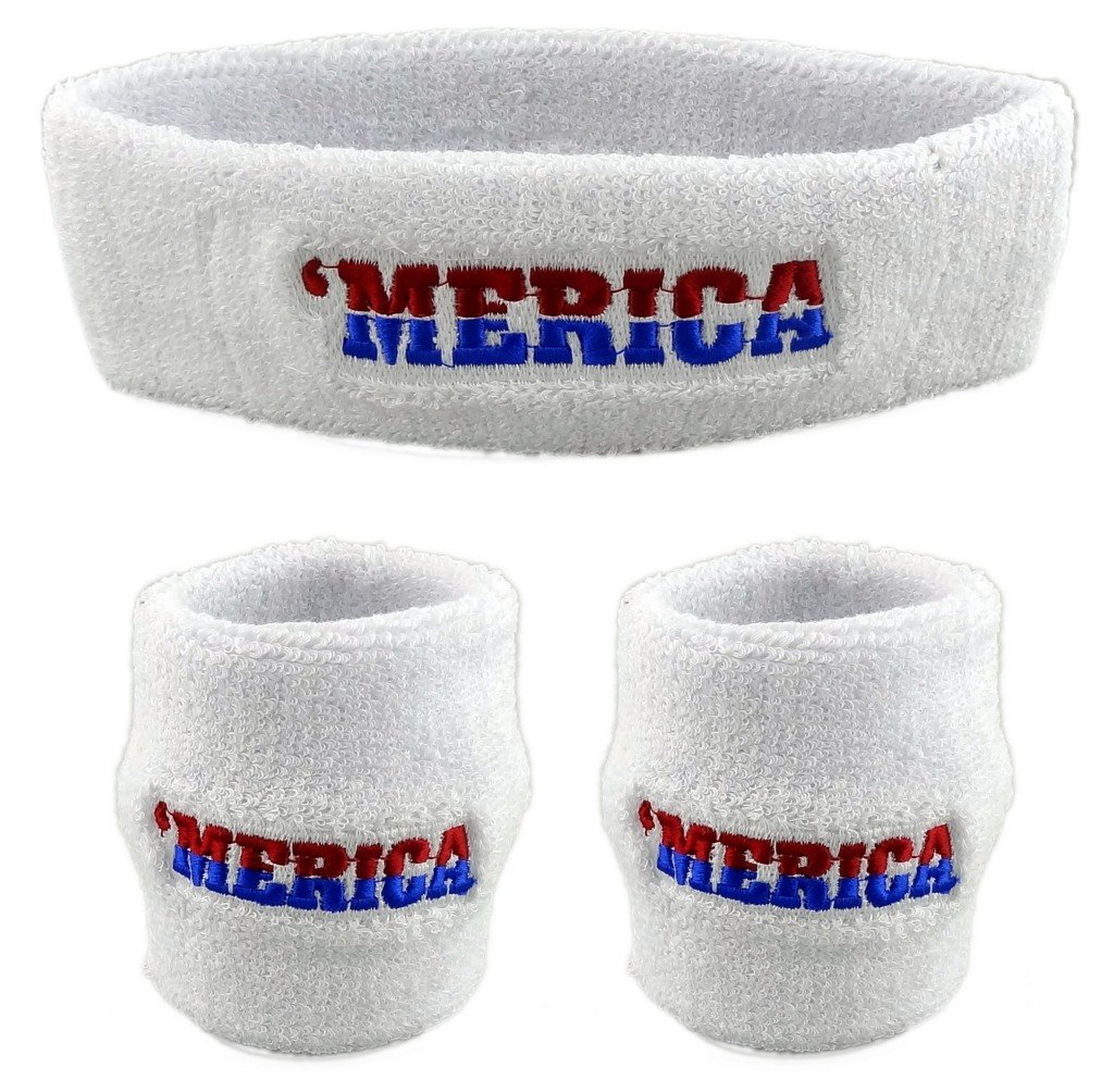 Funny Guy Mugs Patriotic America zestaw opasek przeciwpotnych unisex (3-pak: 1 opaska na głowę i 2 opaski na nadgarstek)