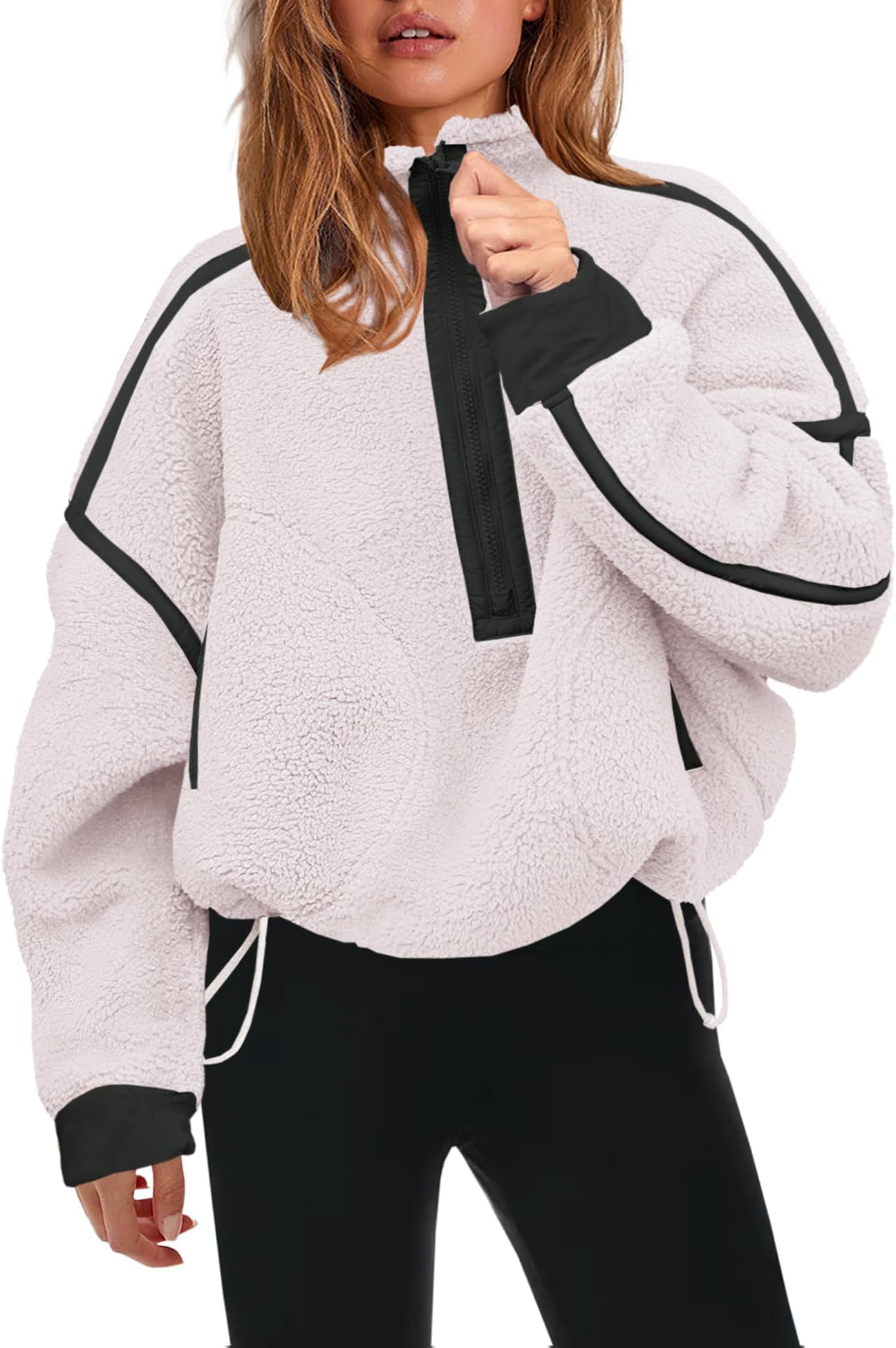 Women’s Sherpa Fleece Sweatshirt with Half Zip, Soft, Oversized with Pockets, Warm, Furry