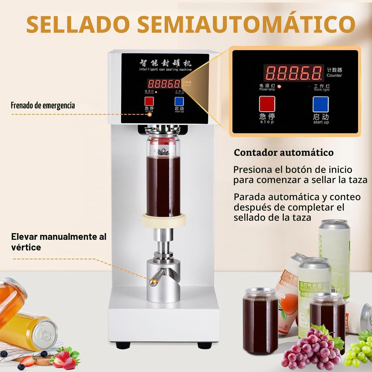 Máquina automática de Sellado de latas, sellador de Vasos eléctrico de 180 W, máquina de Cierre de latas con Panel de Control Inteligente para sellar Botellas de hasta 20 cm,Black
