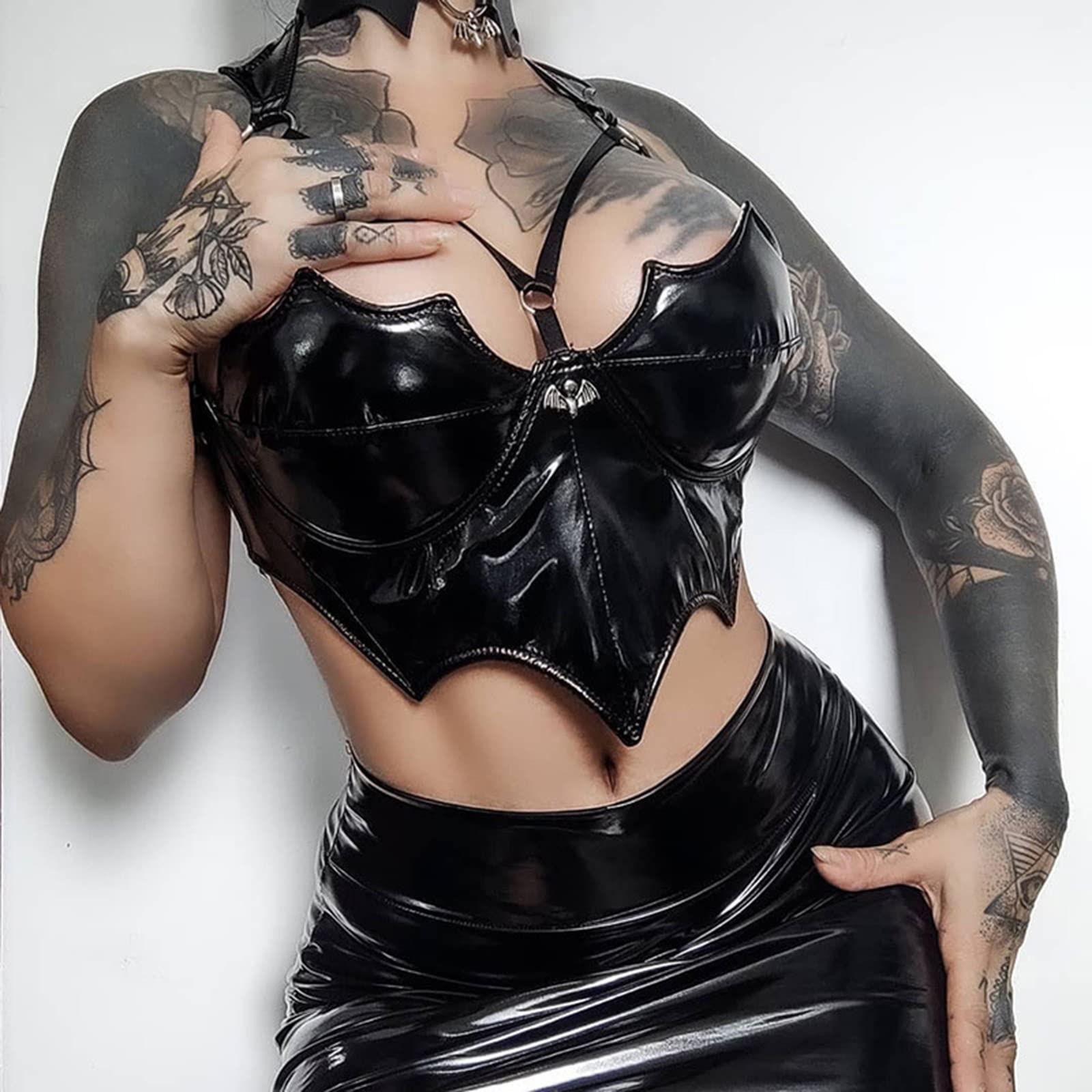 Women Crop Tops Sexy Costume Punk Style Camisole,Black,M