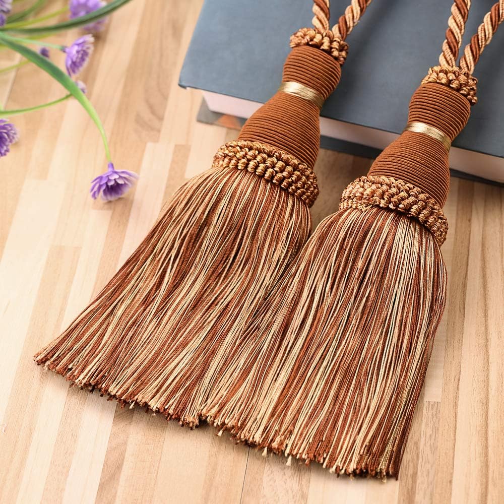 KISENG Curtain Tassel Tiebacks, Beaded Tassels Curtain Tiebacks Rope Holdbacks for Bedroom,Tassels Curtain Tiebacks,Set of 2 (Orange)