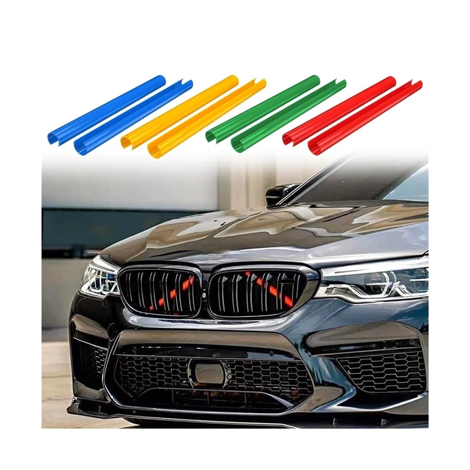 Lot De 2 Bandes Décoratives Pour Calandre Avant BMW Série 1,2,3,4,5,6,7 - En PVC, 32 Cm, Plusieurs Modèles Compatibles