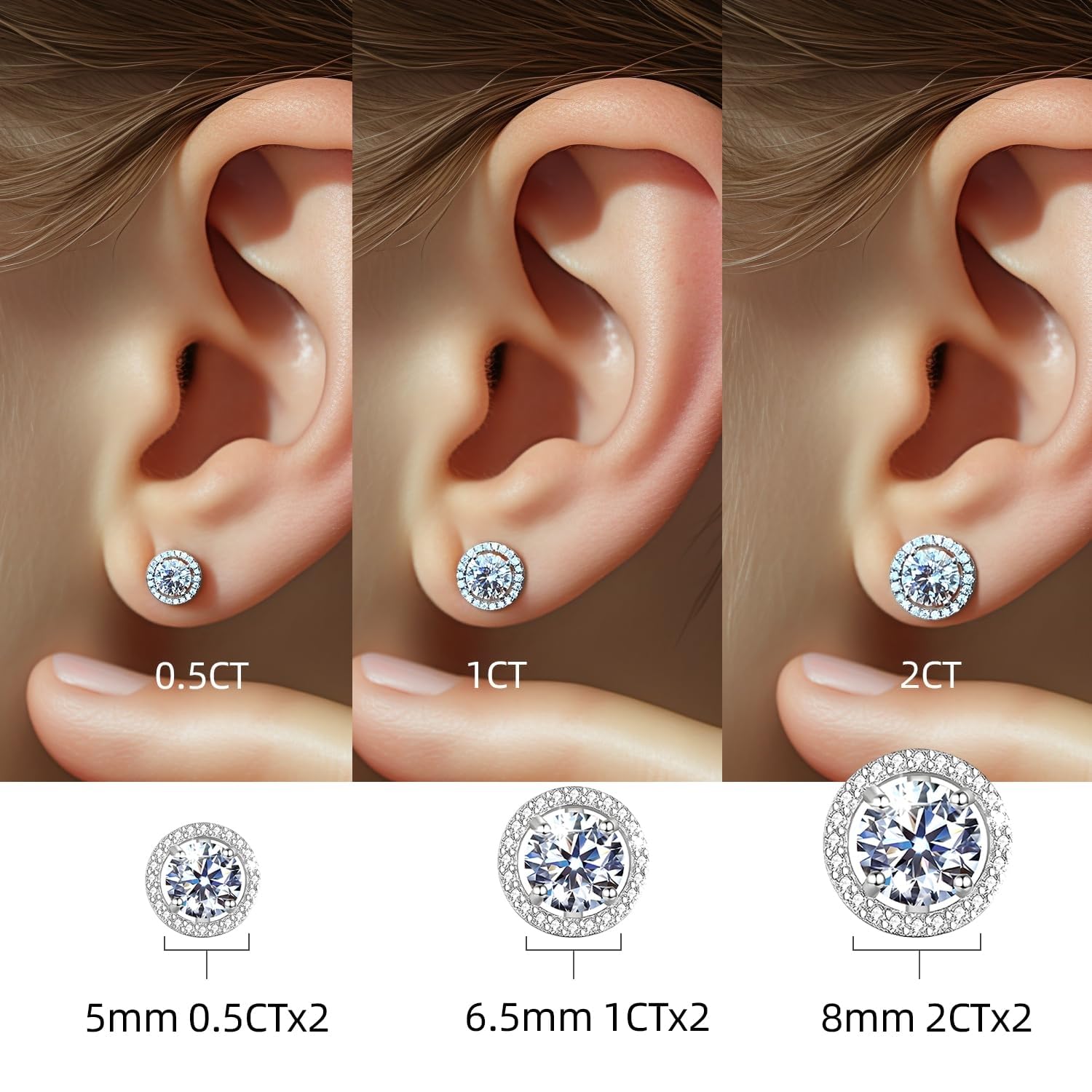 Orecchini in moissanite per donna, Diamante in moissanite da 1CT, coltivato in laboratorio, argento 925 placcato in oro bianco 18K, orecchini in argento, gioiello regalo.