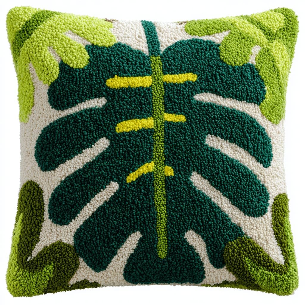 Kitquiver Latch Hook Kits for Adults Leaf Rug Cover Pillowcase Beginner DIY Needlework Embroidery Kits Handmade Set Craft Sofa Home Decor 43X43Cm