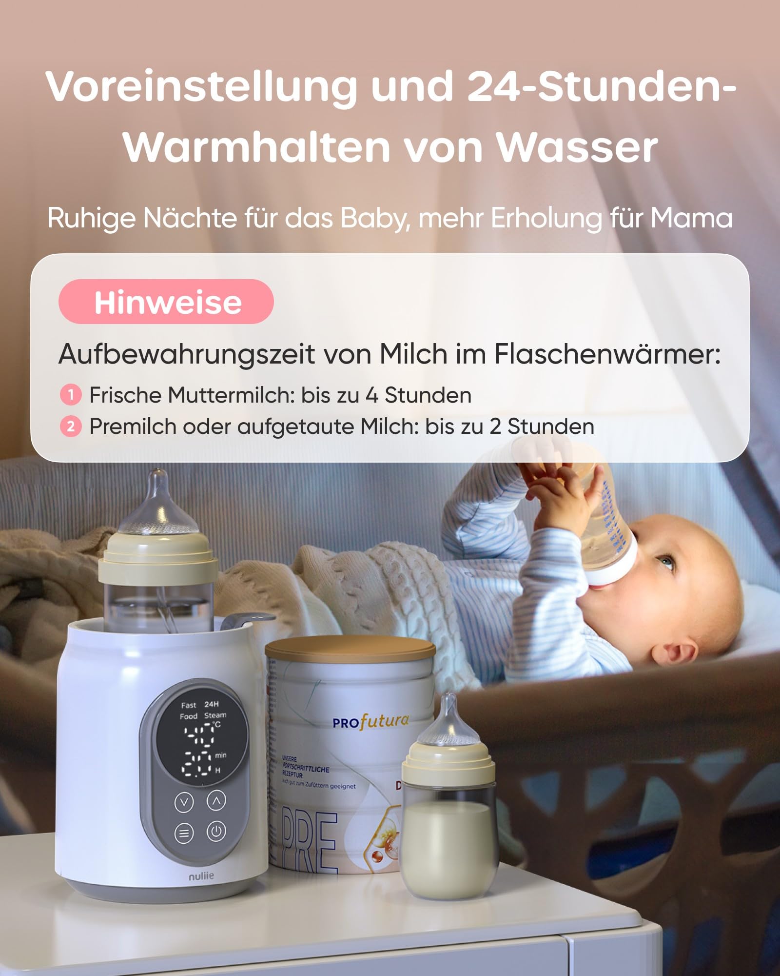 Flaschenwärmer Baby, Nuliie 10-in-1 Elektrischer Flaschenwärmer für Muttermilch oder Milchnahrung mit Intelligenter Temperaturregelung und Automatischer Abschaltung, 220V