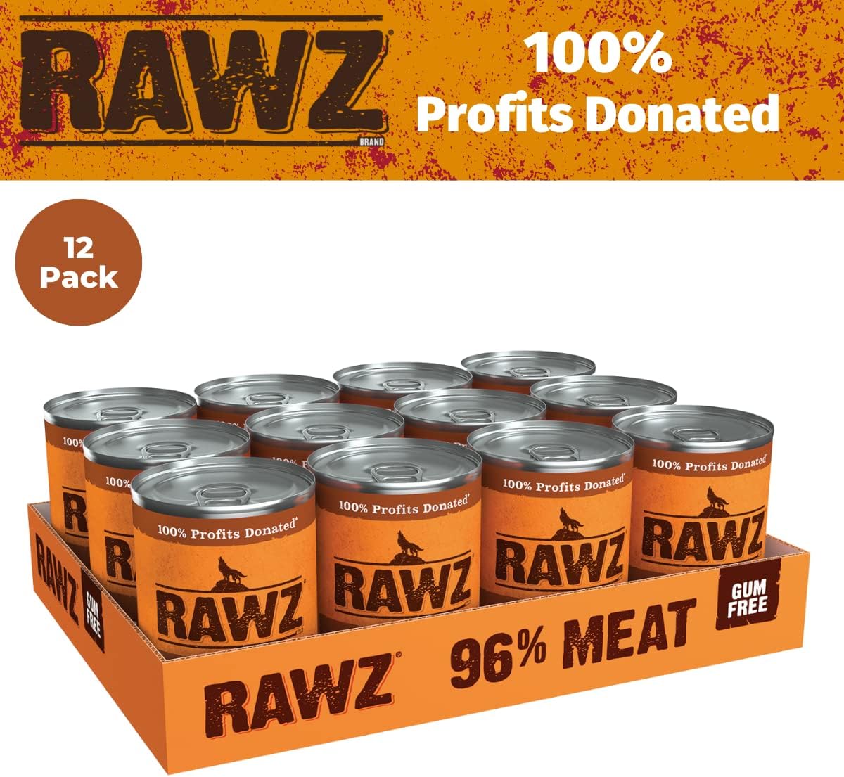 Rawz 96% Meat Canned Wet Food for Dogs 12 Pack/ 12.5 oz. Cans (Duck,Turkey&Quail)