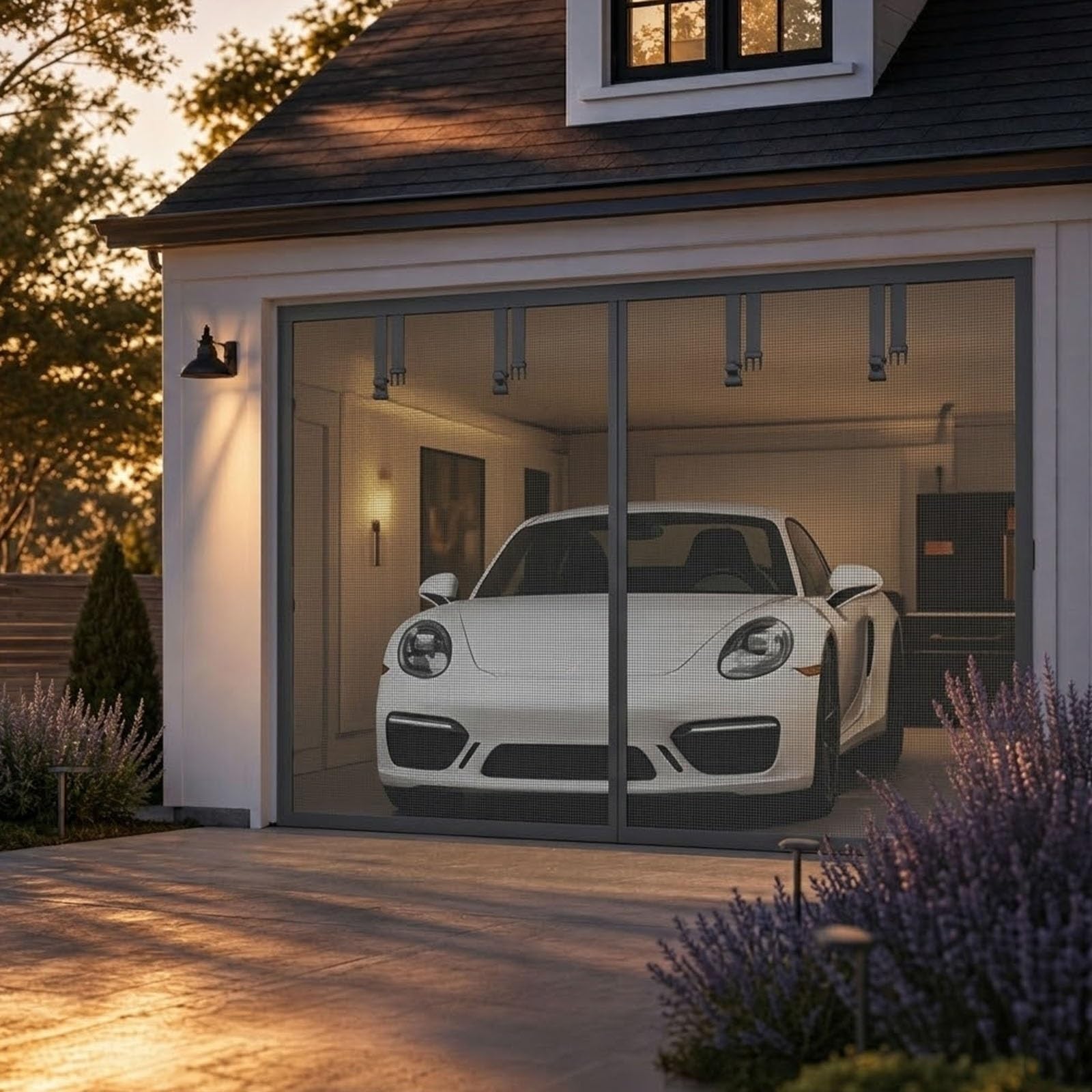 Fly Curtains for Doors Magnetic, Hands Free Self-Sealing Fiberglass Garage Screen Door for Garage Patio Shed, with Weighted Bottom Full Frame Hook and Loop Tape(Gray,250x230cm)