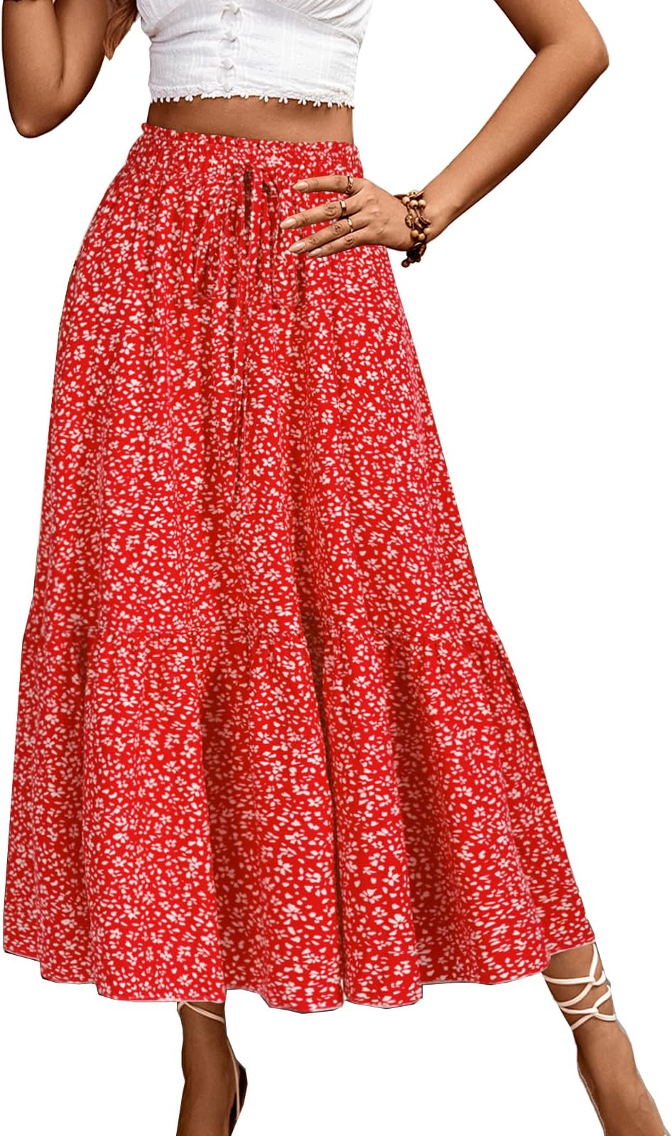 Red floral maxi skirt Clearance