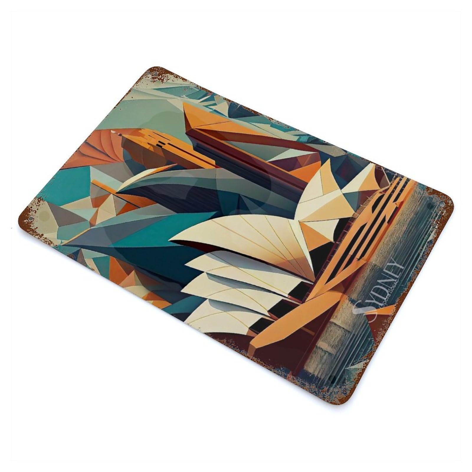 Weathered Tin Sign with Sydney Opera House 3 Design 11.8"x7.9", for Garage, Bar And Workshop Decor, Decorative Metal Wall Art