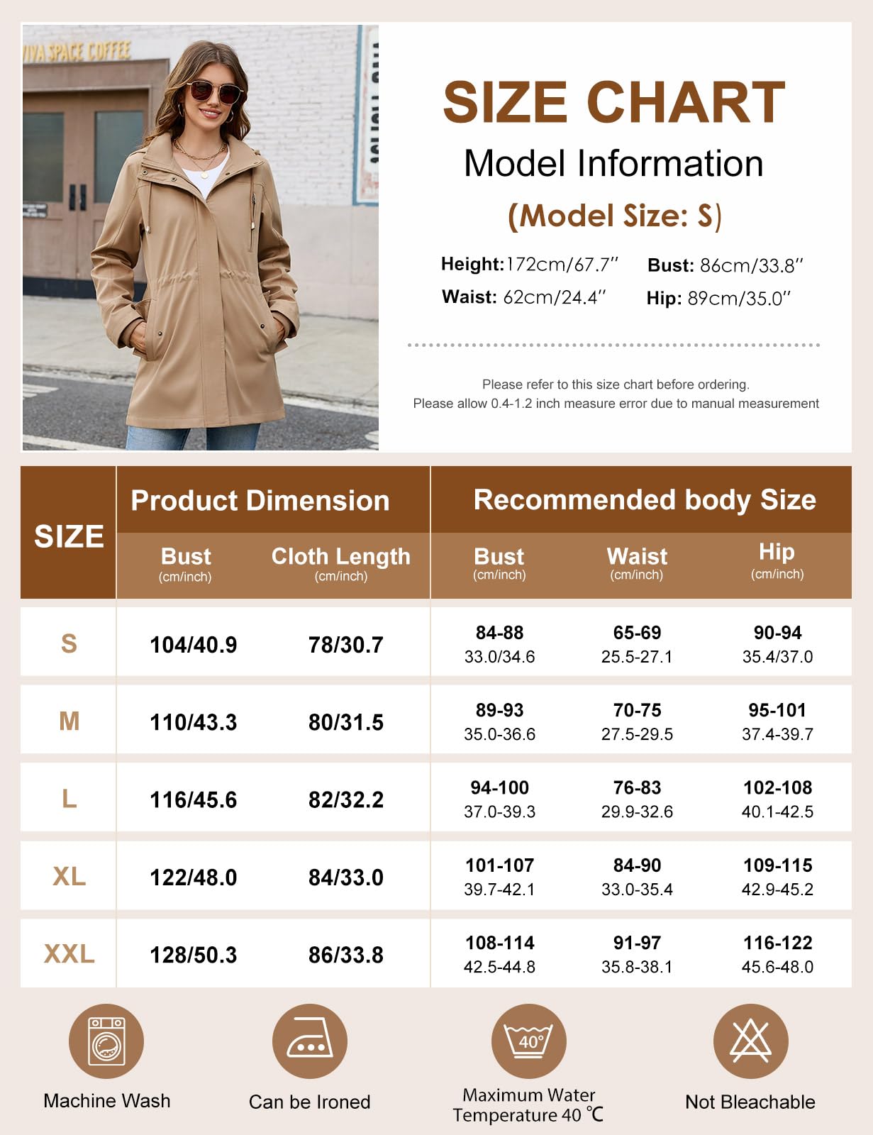 CMTOP Giacca da Donna Leggero Idrorepellente Giacca Mezza Stagione Donna, Elegante Zip Up Giacchetto Media Lunghe Militare Giubbotti Parka Jacket con Cappuccio e Molte Tasche
