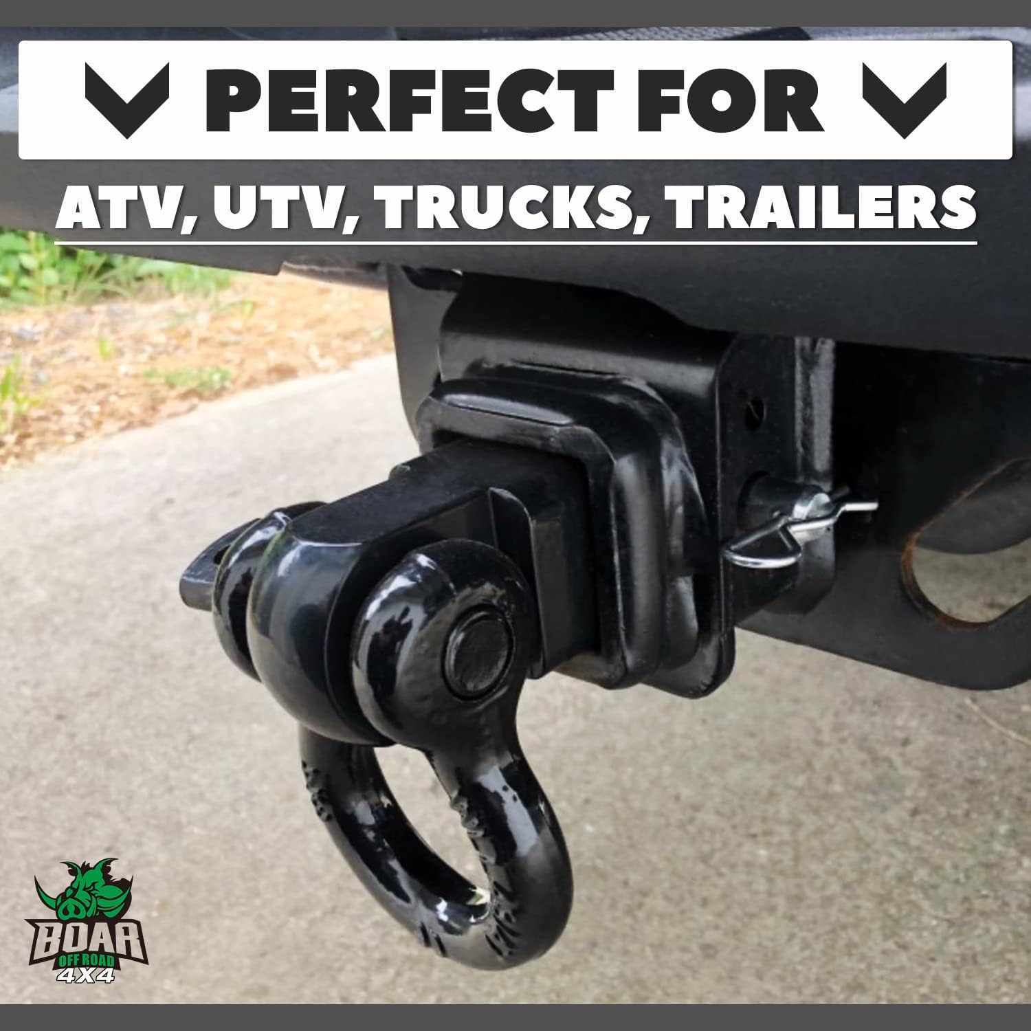 OFF ROAD BOAR Shackle Hitch Receiver 2 inch with 3/4" D Ring (44,000 lbs Break Strength) and 7/8" Screw Pin Safety Ring, Towing Accessories for Jeeps & Trucks, Vehicle Recovery, Black