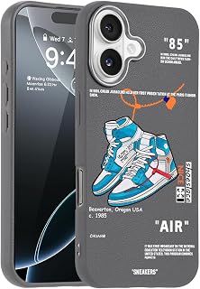 WMFLLNL Cool Phone Case for iPhone 16 Case for Boys Men Basketball Shoes Sneaker Print Design Cases Compatible with iPhone 16 Gray