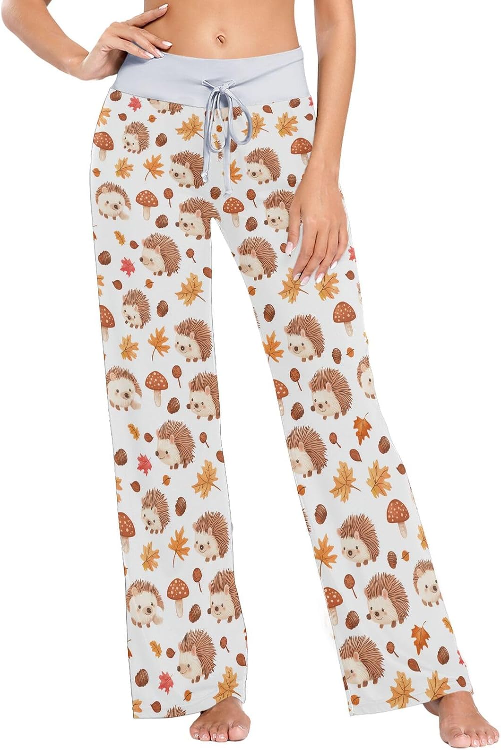 vvfelixl Women's Pajama Pants Hedgehog with Leaves Pajama Bottoms for Women Lounge Sleep Pants Xs-XL