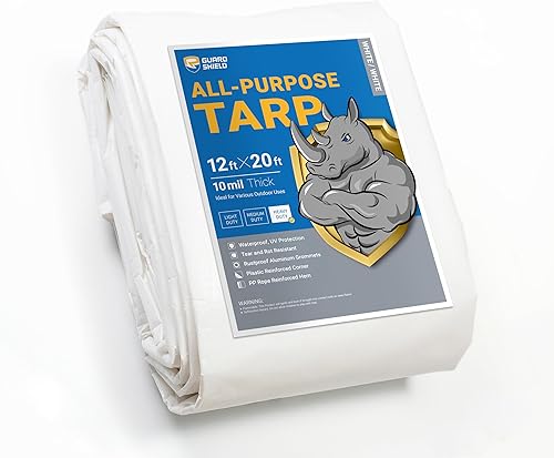 Miniatura 167 de GUARD SHIELD Lona resistente de 20 x 20 pies, cubierta de lona de polietileno negra y plateada impermeable, gruesa, multiusos, de 25/64 pulgadas