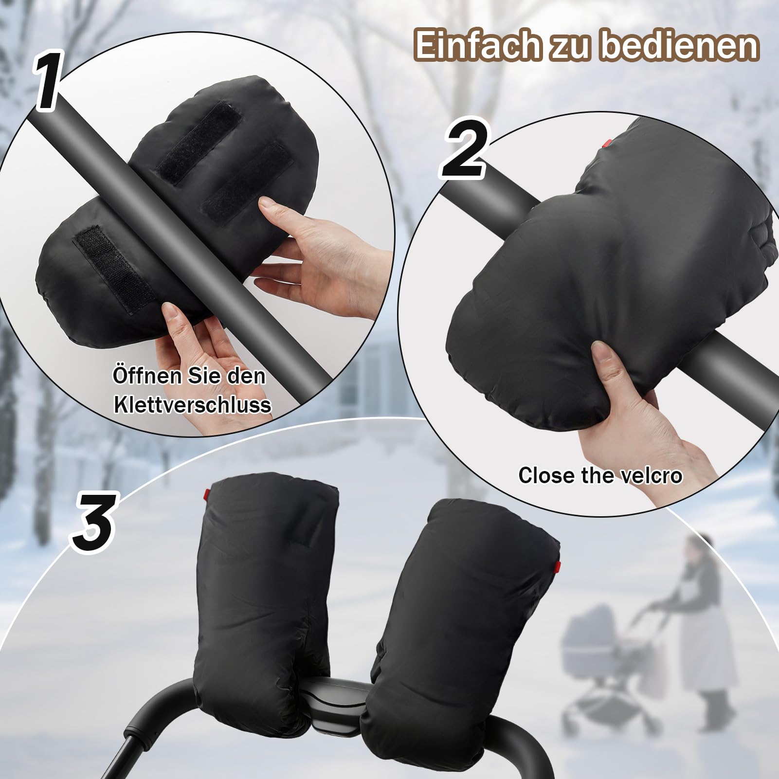 Manoplas para cochecito de bebé, tamaño universal, impermeable, resistente al viento, guantes térmicos para nuevos padres, regalo de invierno