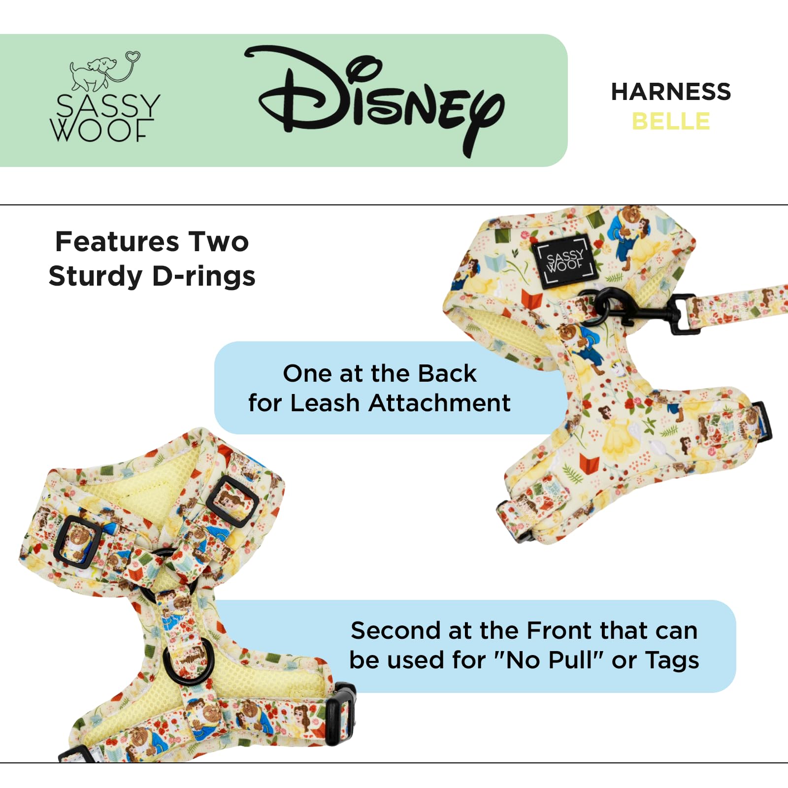 Sassy Woof Arnés ajustable para perro, Princesa de Disney Belle, XL