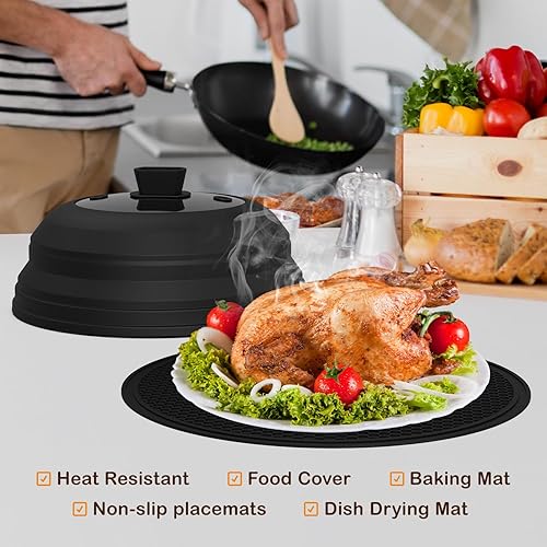 Miniatura 5 de Lzerking Cubierta contra salpicaduras de microondas y alfombrilla de silicona, tapa protectora de salpicaduras de vidrio de 10.8 pulgadas con