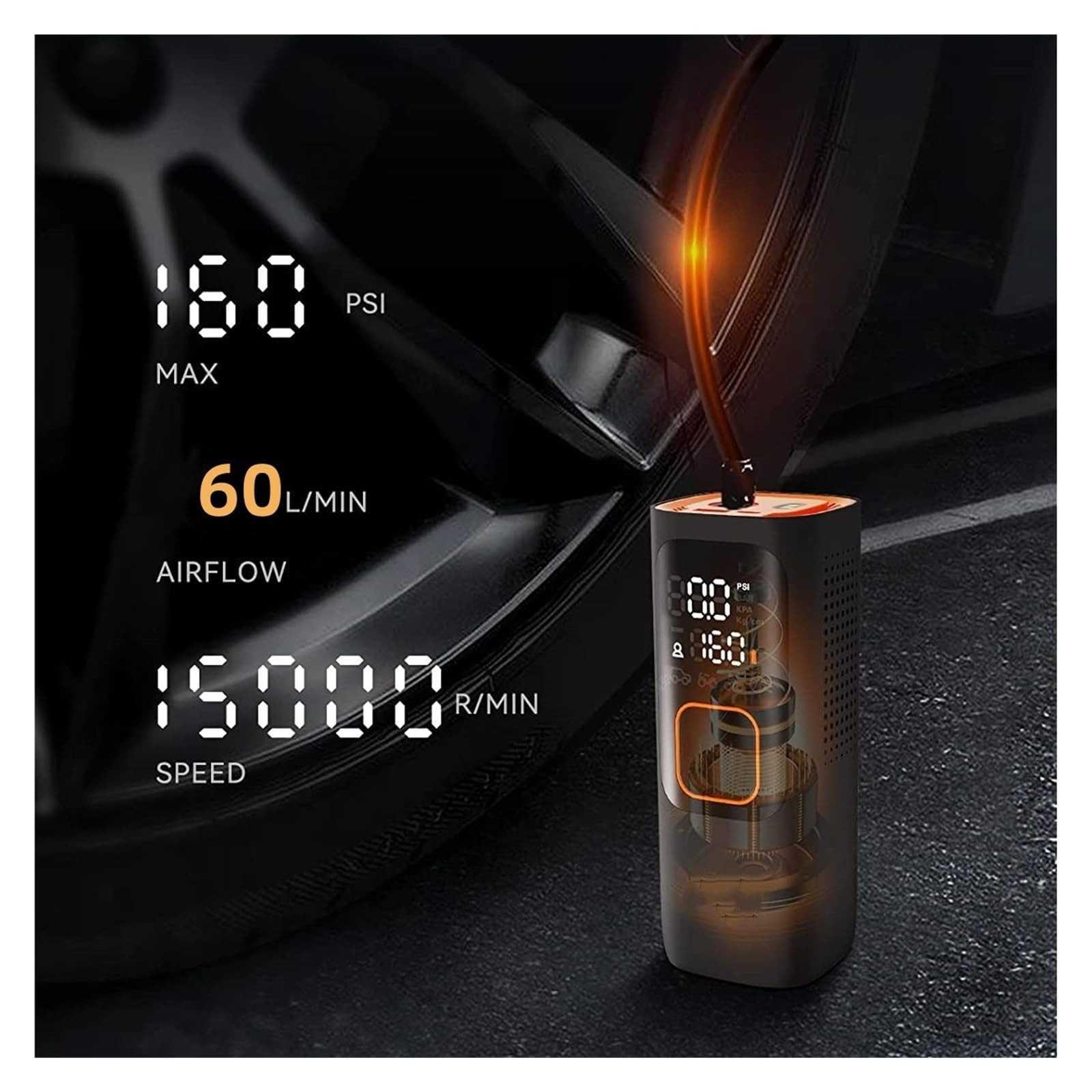 Kompresor Do Opon 30 L/min, 12 V, Bezprzewodowy Samochodowy, 160 PSI, Cyfrowa Pompka Samochodowa, Pompowania Szybki Użyciu
