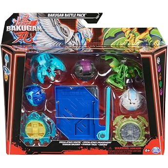 Spin Master Bakugan Blue Base Battle Pack Action Figure Set Special Attack Ventri Special Attack Dragonoid Titanium Bruiser Titanium Trox Smoke 6066988