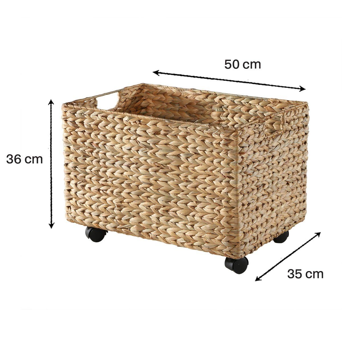 Calicosy - Caja de juguete con ruedas de jacinto de agua, 50 x 35 x 36 cm, caja de almacenamiento infantil, cesta de almacenamiento con ruedas, diseño natural y práctico