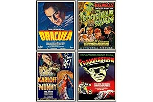 Vintage Horror Movie Framed Poster Set 11x14 - Artwork Prints for Man Cave, Teens Room