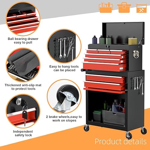 Miniatura 4 de Caja de herramientas con 8 cajones de alta capacidad con ruedas, caja de almacenamiento con ruedas y cajones extraíbles, caja de herramientas