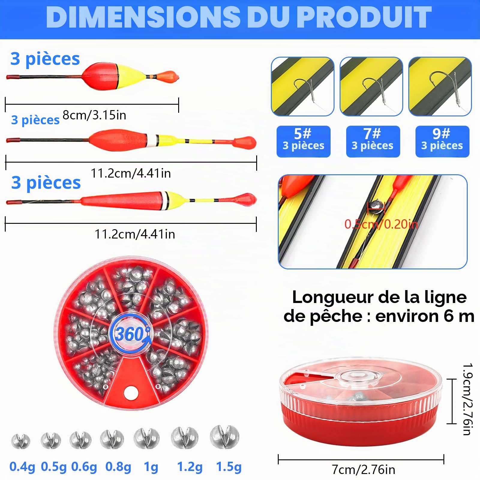 Flotteur Truite Carpe Hameçons 5# 7# 9 YOUNGSAY Kit Pêche 9 Flotteurs Lignes Hameçons Plombs - 3 Formes, Pour Eau Douce & Mer Flotteur Truite Carpe Hameçons 5# 7# 9 YOUNGSAY Kit Pêche 9 Flotteurs Lignes Hameçons Plombs - 3 Formes, Pour Eau Douce & Mer