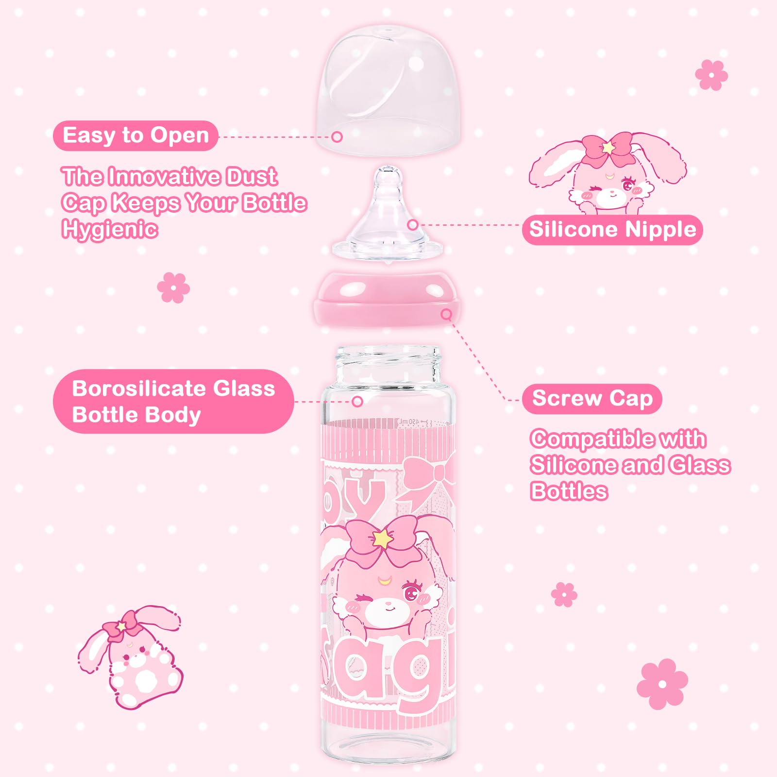 LittleForBig Erwachsene Flasche Ultra Gedruckt Spezialität Überdimensioniert Glas Fütterung Baby Usagi Muster