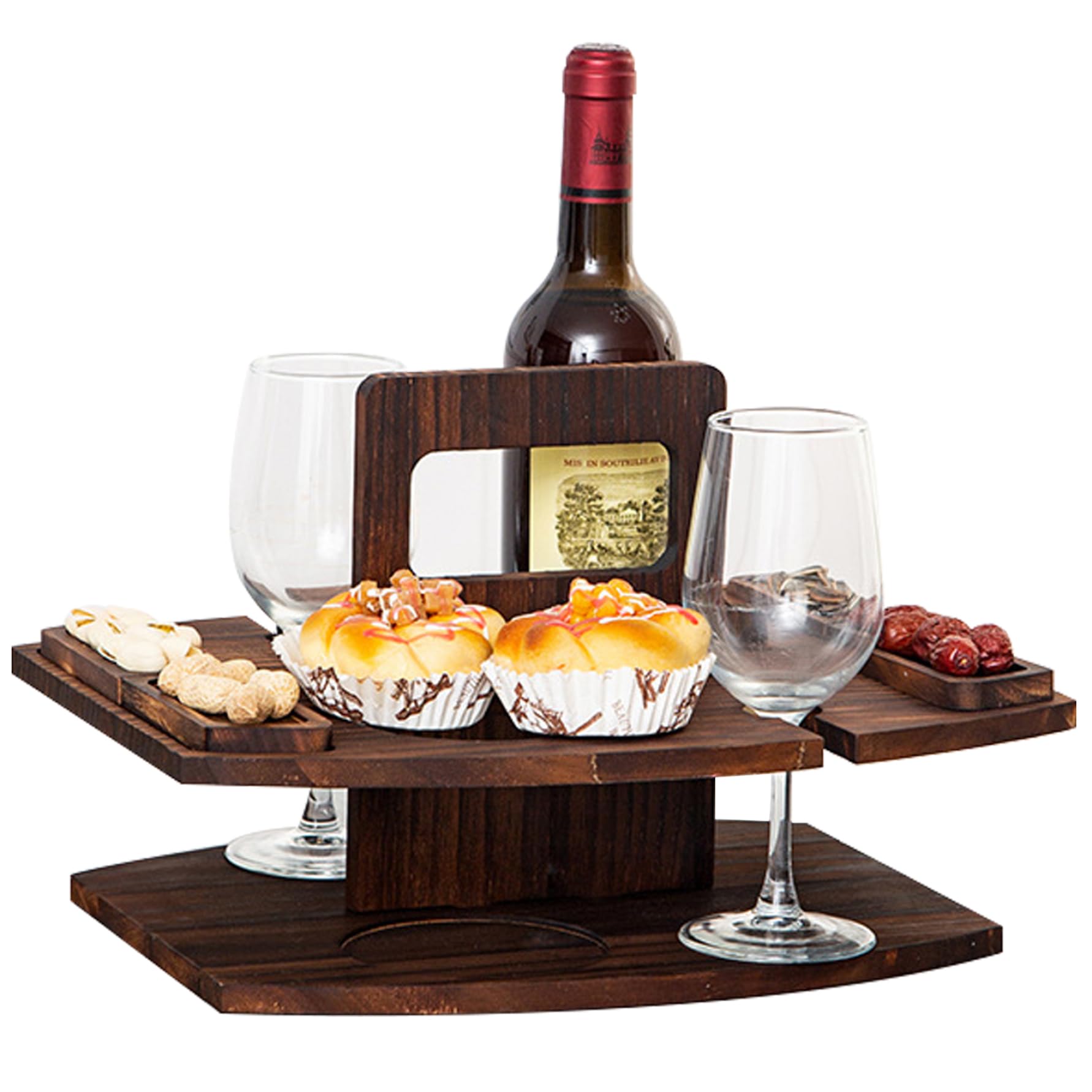 Tavolo da picnic portatile tavolo da picnic in legno tavolo da vino staccabile con 2 porta e snack, tavolo da picnic con manico per festa, picnic, campeggio, stile spiaggia 2, tavolo da picnic