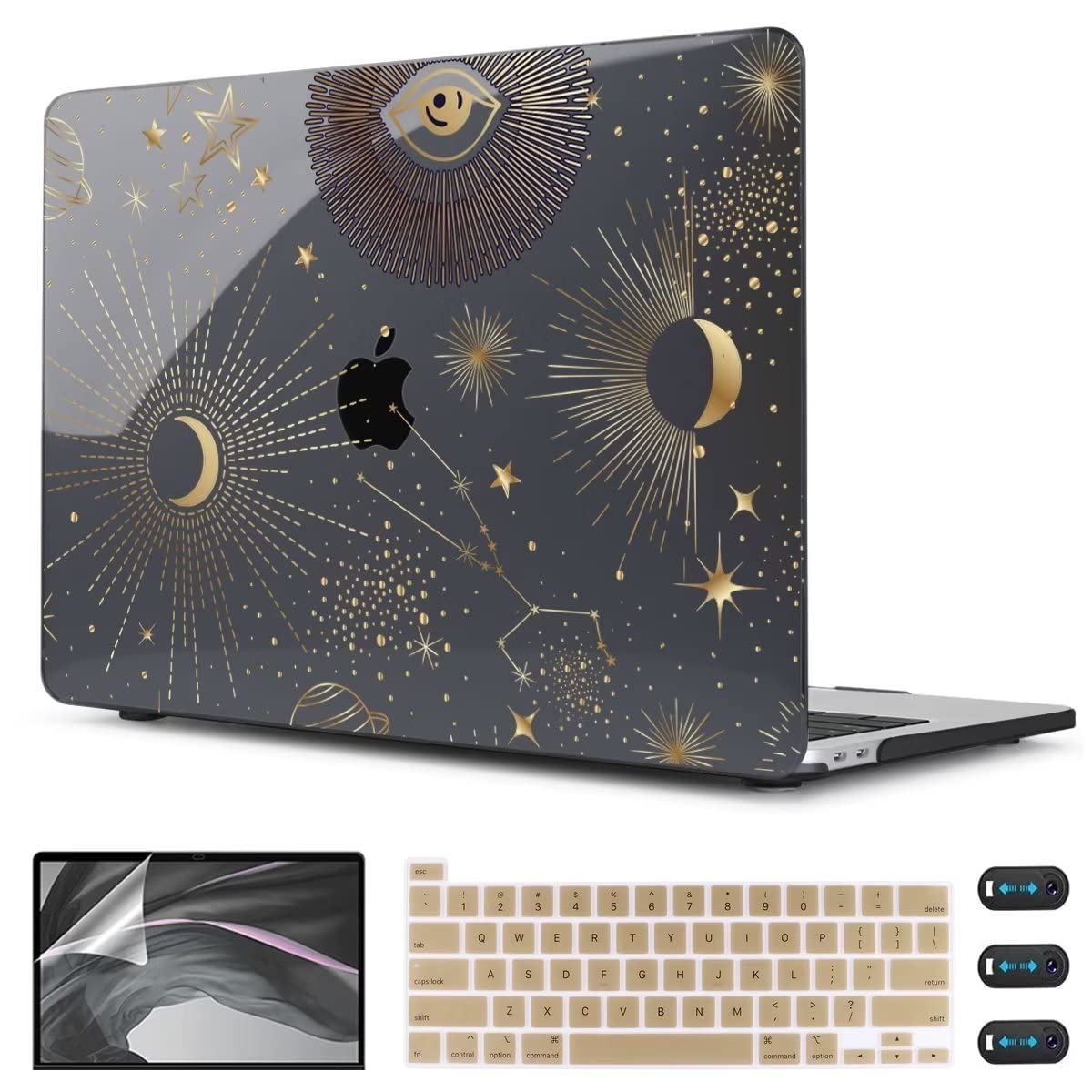 CISSOOK Case for MacBook Pro 13 Inch 2025-2020 Release Model M2 Chip A2338 M1 A2251 A2289, Black Style Hard Cover with Keyboard Cover for M2 MacBook