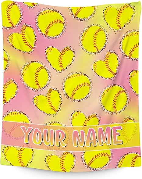 Custom Softball Blanket, Cozy Soft Throw Gifts for Boys, Cool Pink Flannel Throw Blankets for Couch Sofa, 40x50 Inches