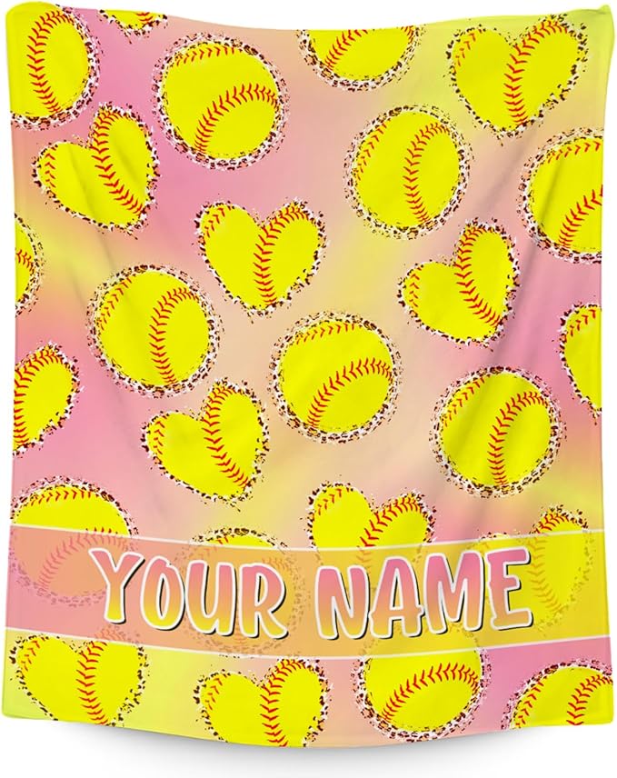 Custom Softball Blanket, Cozy Soft Throw Gifts for Boys, Cool Pink Flannel Throw Blankets for Couch Sofa, 40x50 Inches