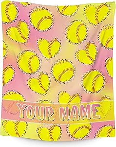 Custom Softball Blanket, Cozy Soft Throw Gifts for Boys, Cool Pink Flannel Throw Blankets for Couch Sofa, 40x50 Inches