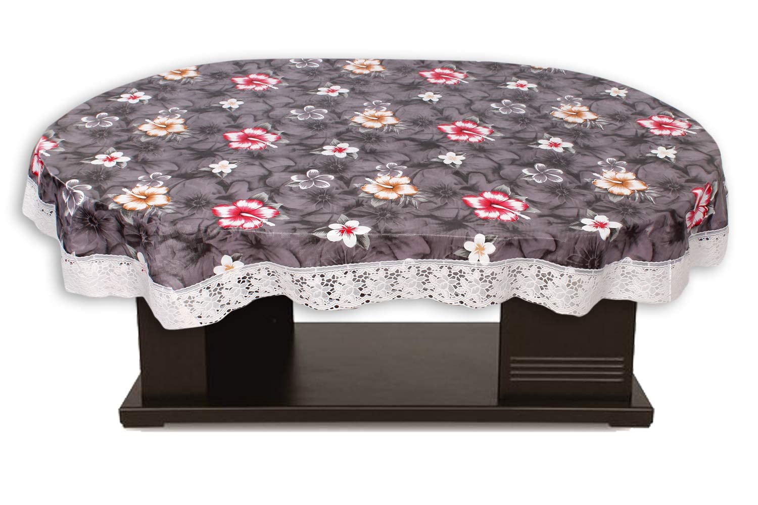 MANUFACTORY PVC Waterproof & Anti Slip Dining Table Cover for 4 Seater - 54x78 | 4 Seater Oval Shape Table Cover | Protector Dining Table Cover for Oval Shape 4 Seater Dining Table (Grey Flower)-image-49