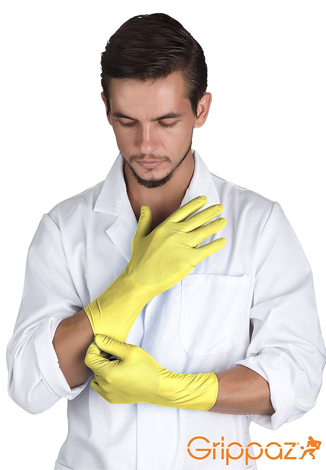 Grippaz Work-Inn Nitril-Handschuhe Gelb 30cm (50 Stück) | Größe XXL | latexfreie Arbeitshandschuhe extrem robust & rutschfest | ohne Puder patentierte Schuppenprägung | Einweghandschuhe + hygienisch