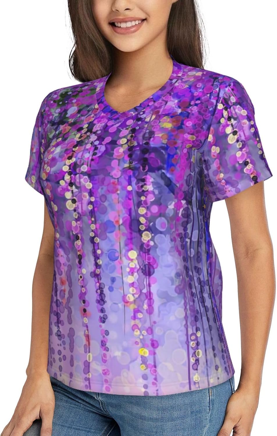 Womens Floral Tree Print Short Sleeve V Neck T-Shirts Casual Breathable Tee Basic Summer Tops 2026