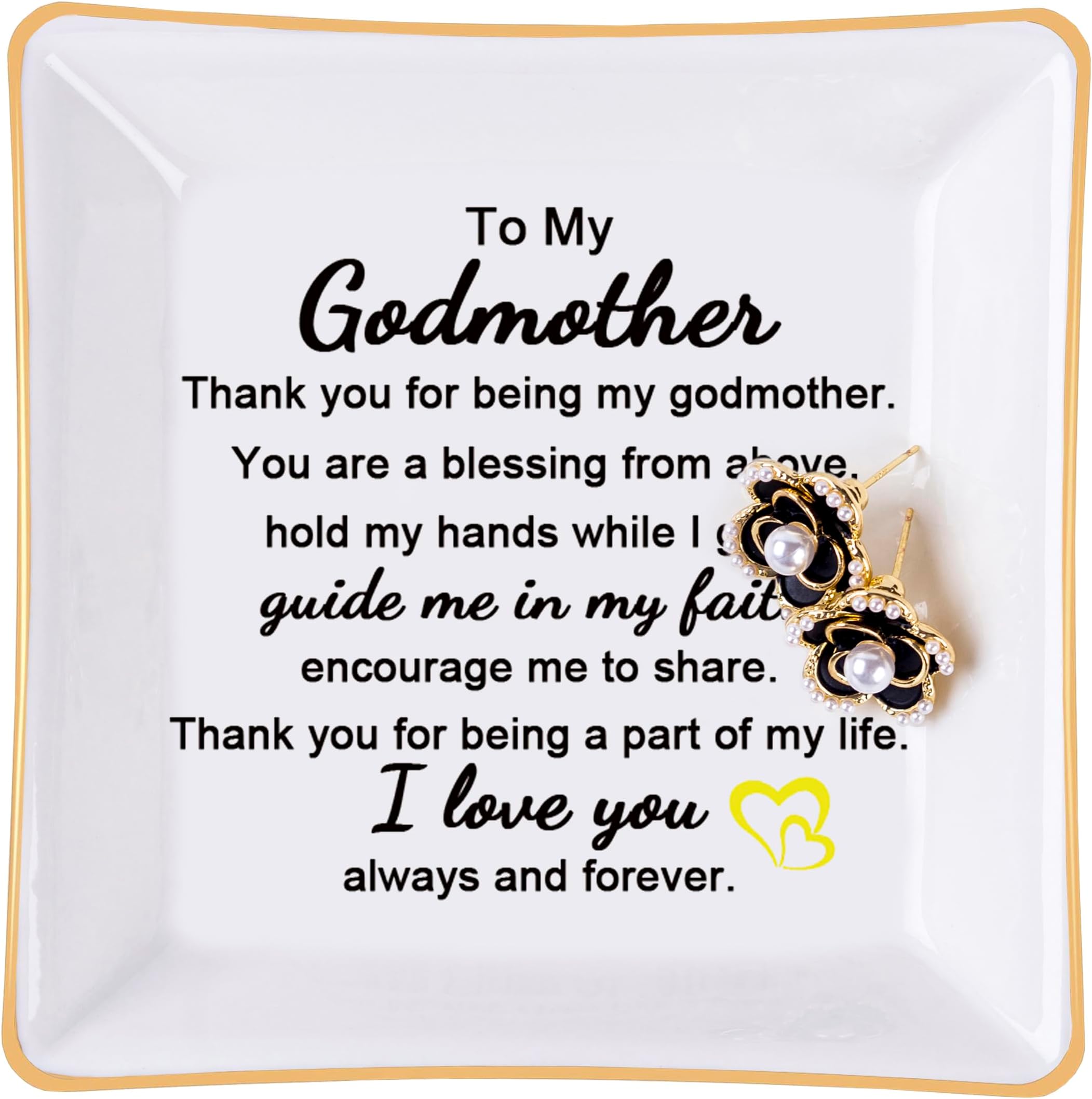 Godmother Gift - Thank You for Being My Godmother Jewelry Dish Trinket Tray, Godmom Birthday Mother's Day Christmas Gifts for Godmother, Godmother Gifts from Godchild