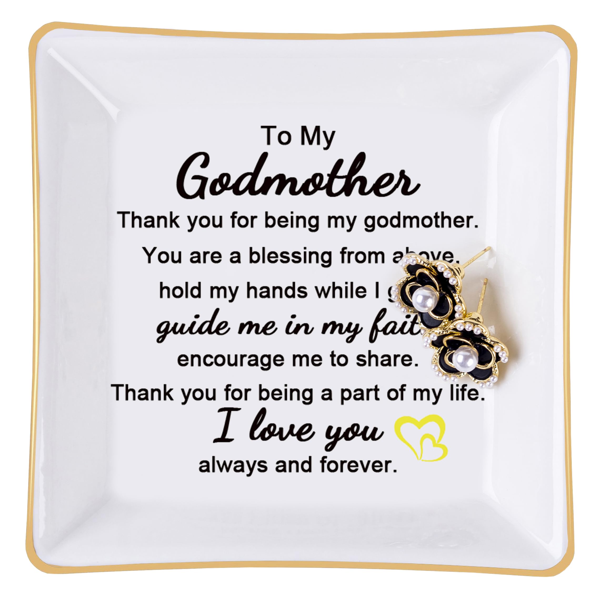Godmother Gift - Thank You for Being My Godmother Jewelry Dish Trinket Tray, Godmom Birthday Mother's Day Christmas Gifts for Godmother, Godmother Gifts from Godchild