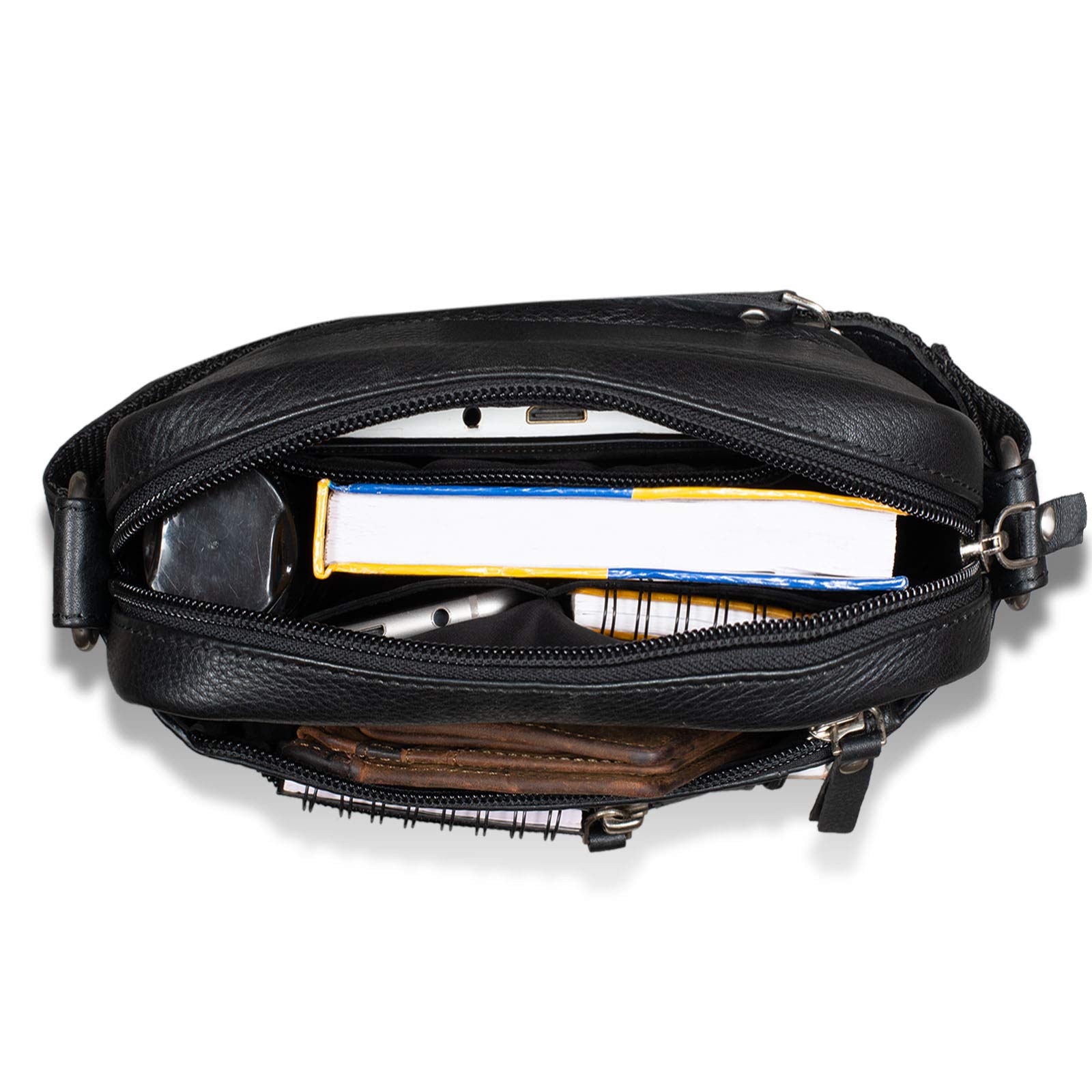 ROYALZ 'Dallas' Kleine Umhängetasche Herren Leder - Männer Schultertasche Echtleder im Vintage Look - Mini Ledertasche ideal für Alltag und Freizeit;Farbe:Schwarz